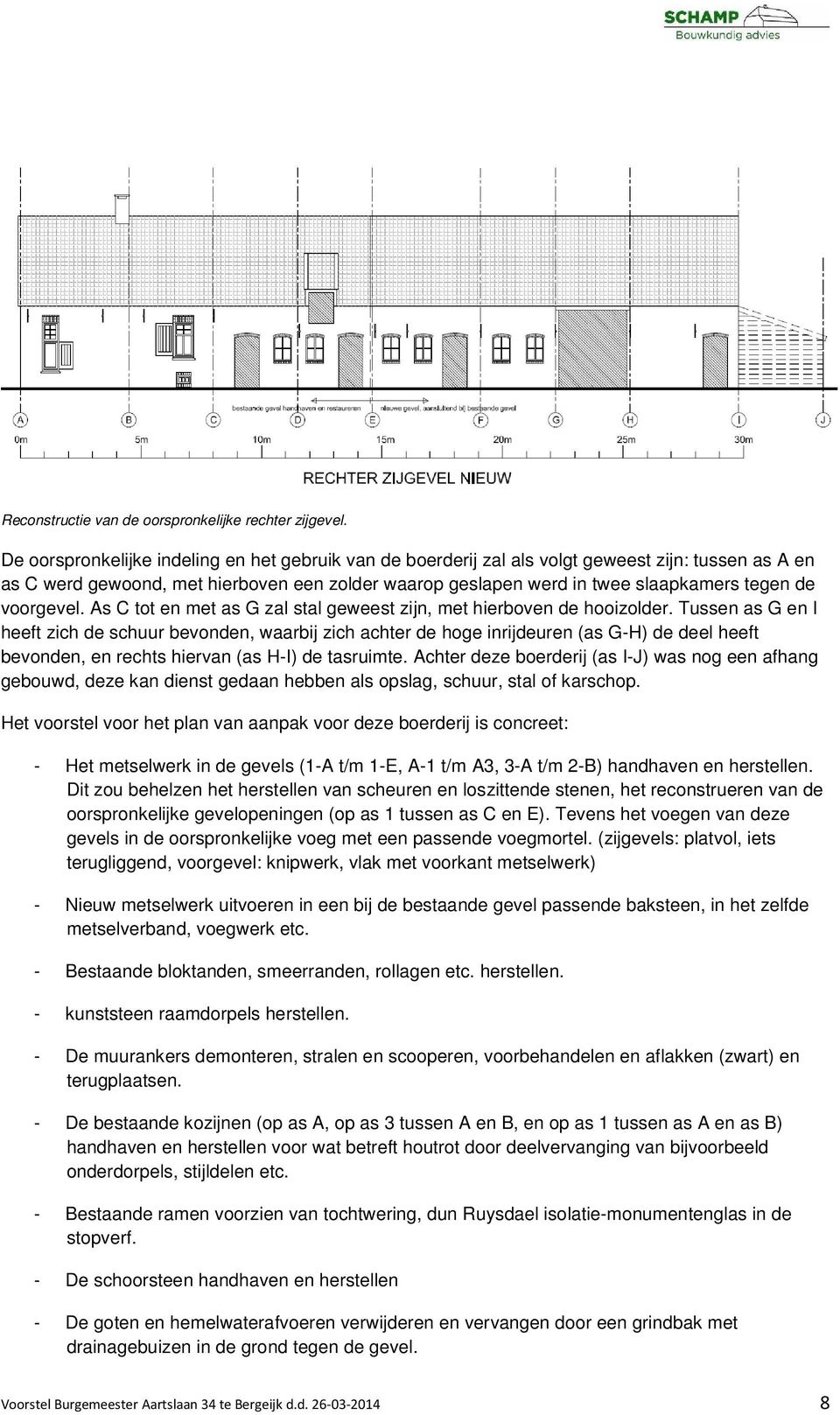 voorgevel. As C tot en met as G zal stal geweest zijn, met hierboven de hooizolder.