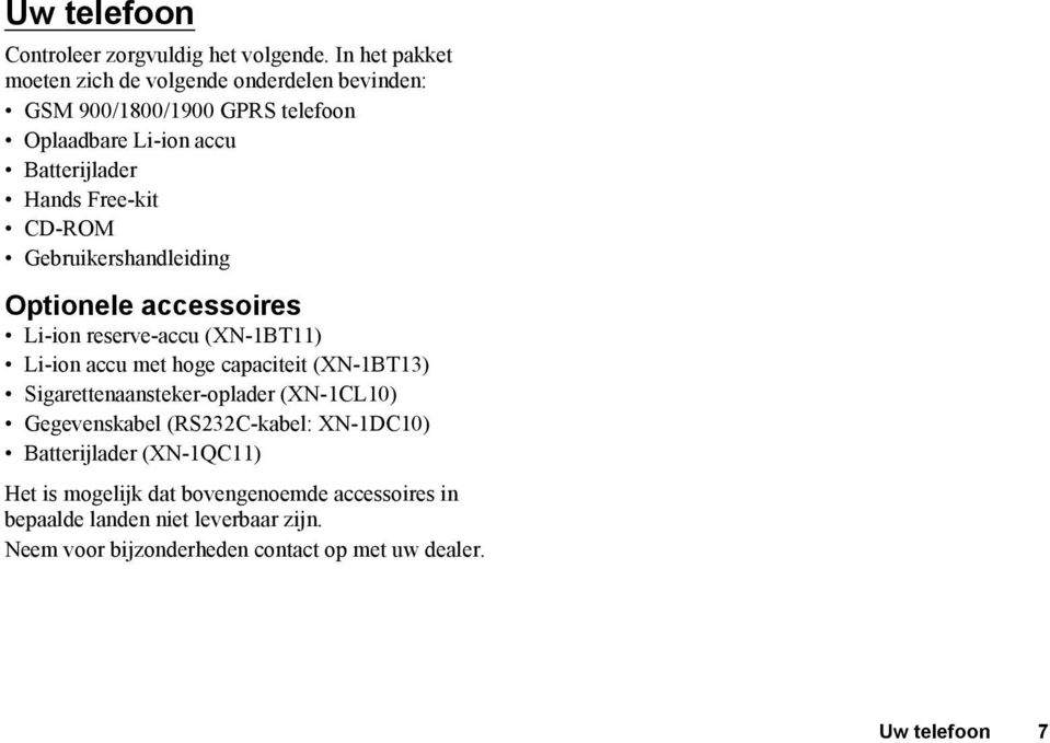 CD-ROM Gebruikershandleiding Optionele accessoires Li-ion reserve-accu (XN-1BT11) Li-ion accu met hoge capaciteit (XN-1BT13)