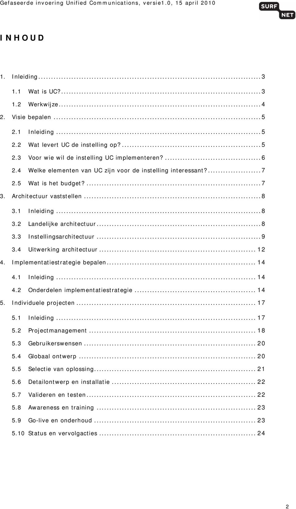 ..9 3.4 Uitwerking architectuur... 12 4. Implementatiestrategie bepalen... 14 4.1 Inleiding... 14 4.2 Onderdelen implementatiestrategie... 14 5. Individuele projecten... 17 5.1 Inleiding... 17 5.2 Projectmanagement.