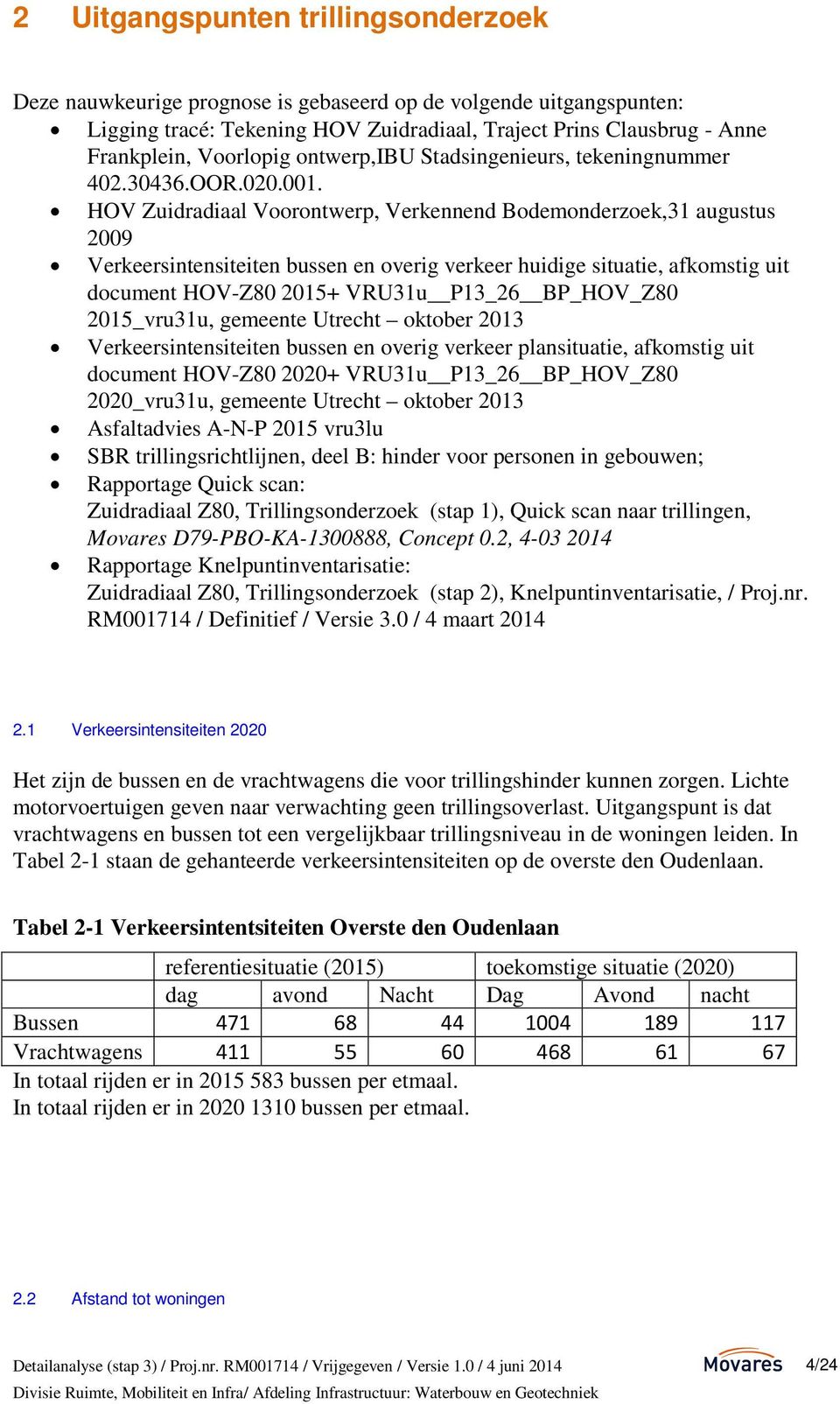 HOV Zuidradiaal Voorontwerp, Verkennend Bodemonderzoek,31 augustus 2009 Verkeersintensiteiten bussen en overig verkeer huidige situatie, afkomstig uit document HOV-Z80 2015+ VRU31u P13_26 BP_HOV_Z80