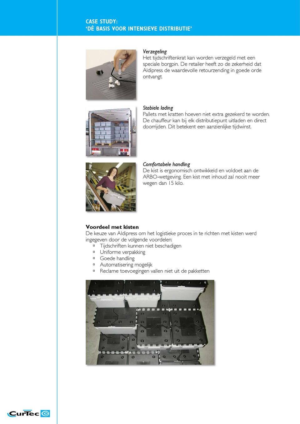 Comfortabele handling De kist is ergonomisch ontwikkeld en voldoet aan de ARBO-wetgeving. Een kist met inhoud zal nooit meer wegen dan 15 kilo.