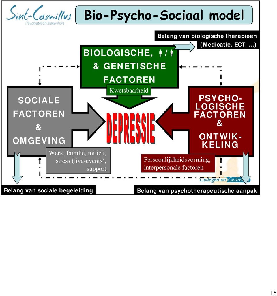 biologische therapieën (Medicatie, ECT, ) Persoonlijkheidsvorming, interpersonale factoren