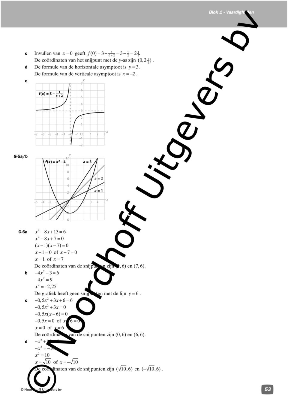 7 f() = + 7 O 8 O f() = a = 0 a = a = G-a 8 + = 8 + 7 ( )( 7) of 7 = of = 7 De coördinaten van de snijpunten zijn (, ) en (7, ).