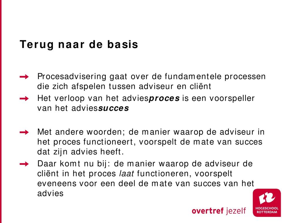 adviseur in het proces functioneert, voorspelt de mate van succes dat zijn advies heeft.