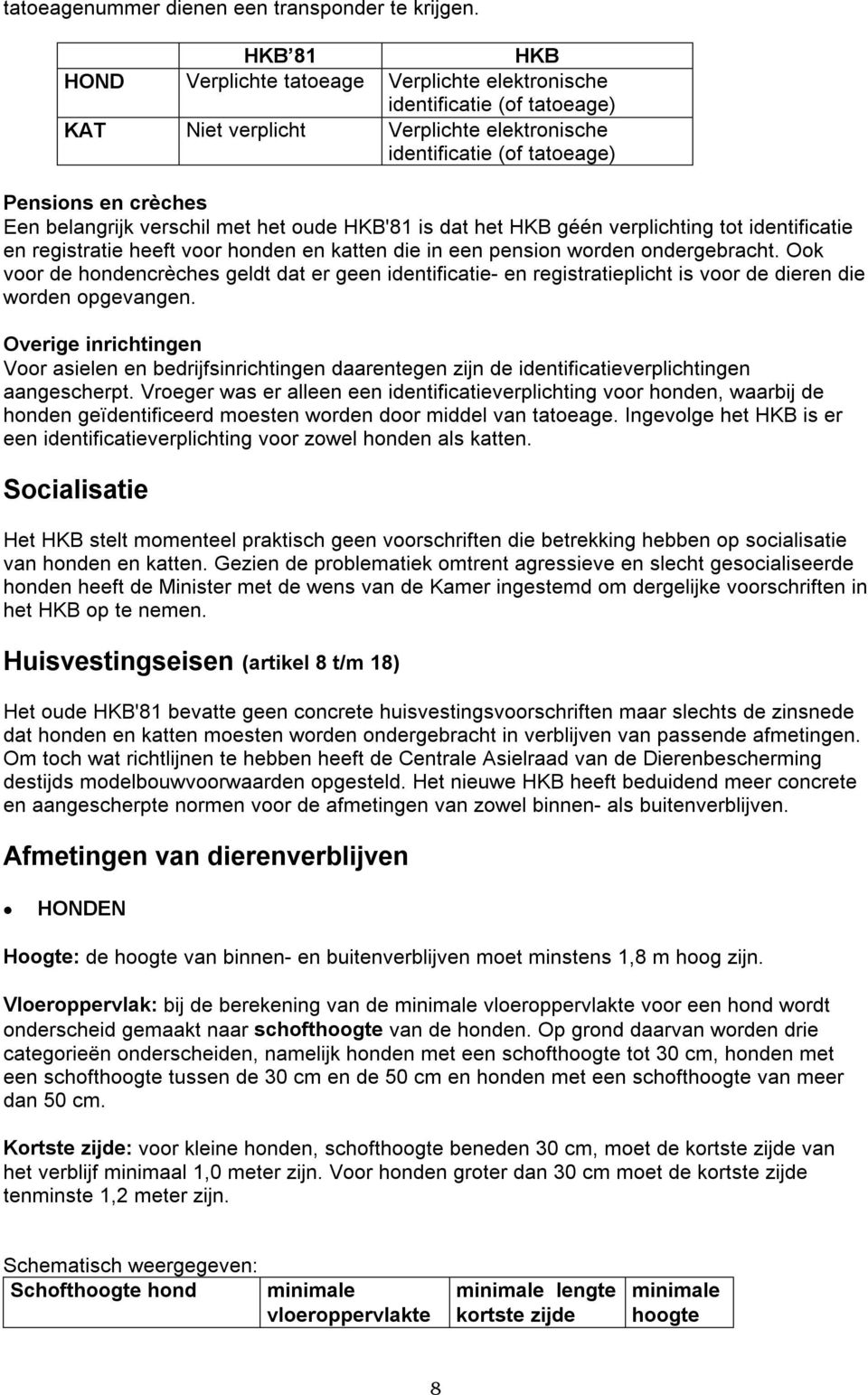 verschil met het oude HKB'81 is dat het HKB géén verplichting tot identificatie en registratie heeft voor honden en katten die in een pension worden ondergebracht.