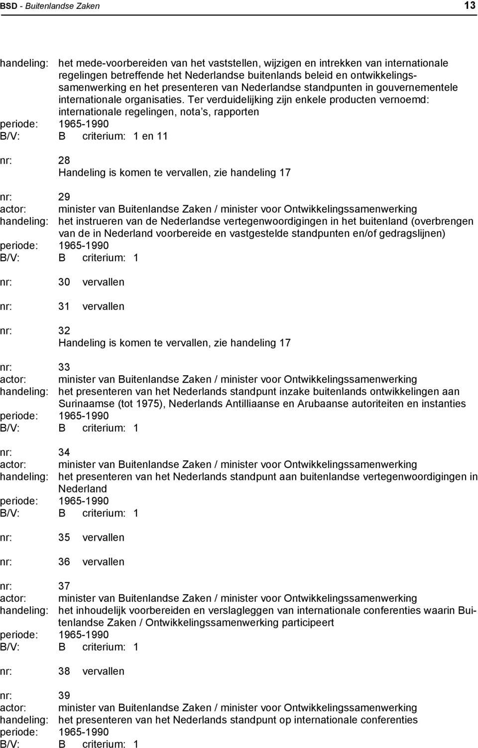 Ter verduidelijking zijn enkele producten vernoemd: internationale regelingen, nota s, rapporten en 11 28 Handeling is komen te vervallen, zie handeling 17 29 actor: minister van Buitenlandse Zaken /