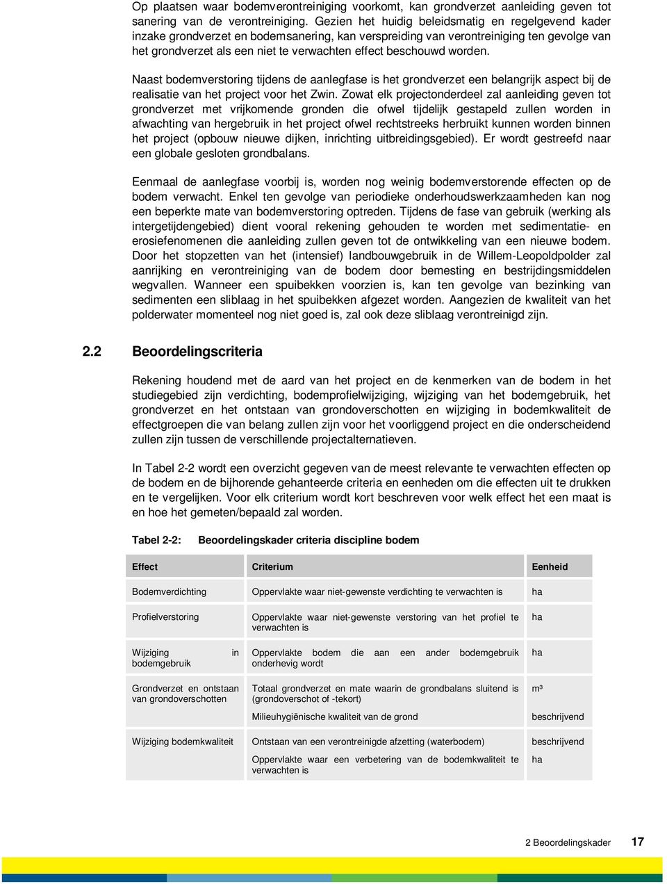 beschouwd worden. Naast bodemverstoring tijdens de aanlegfase is het grondverzet een belangrijk aspect bij de realisatie van het project voor het Zwin.