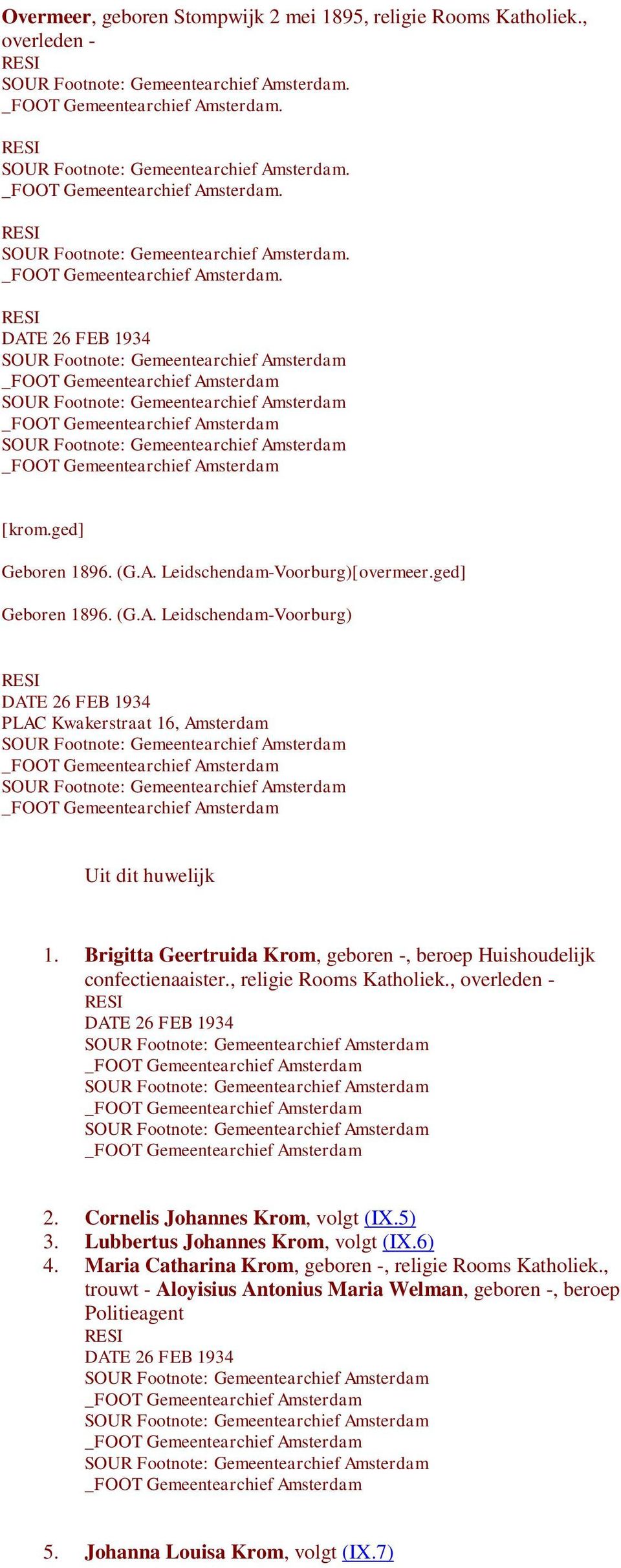 Brigitta Geertruida Krom, geboren -, beroep Huishoudelijk confectienaaister., religie Rooms Katholiek., overleden - DATE 26 FEB 1934 2.