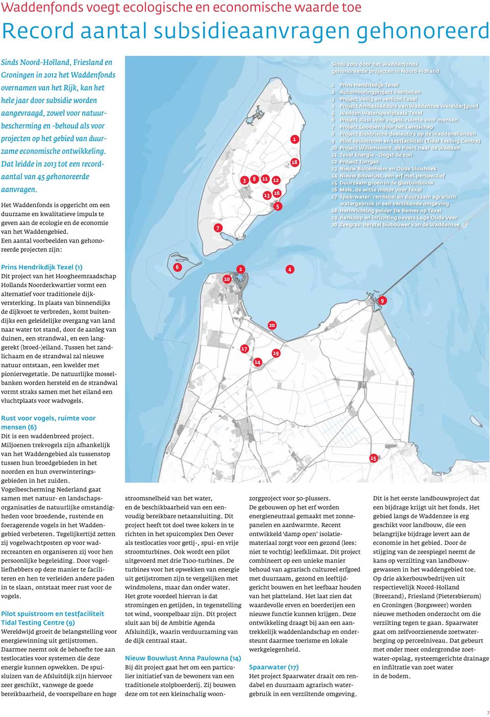 duurzame economische ontwikkeling. Dat leidde in 2013 tot een recordaantal van 45 gehonoreerde aanvragen.