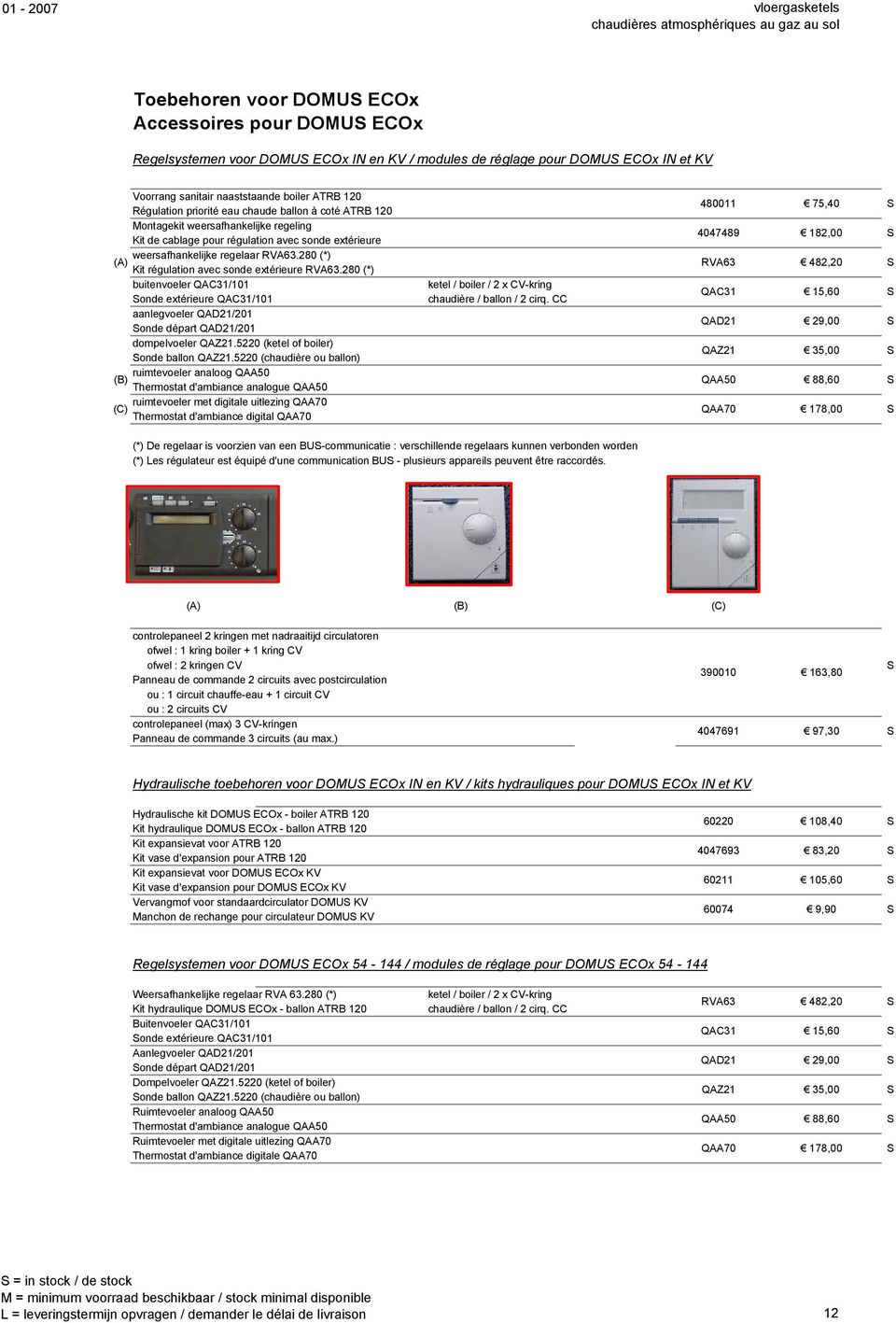 280 (*) (A) Kit régulation avec sonde extérieure RVA63.280 (*) buitenvoeler QAC31/101 onde extérieure QAC31/101 aanlegvoeler QAD21/201 onde départ QAD21/201 dompelvoeler QAZ21.