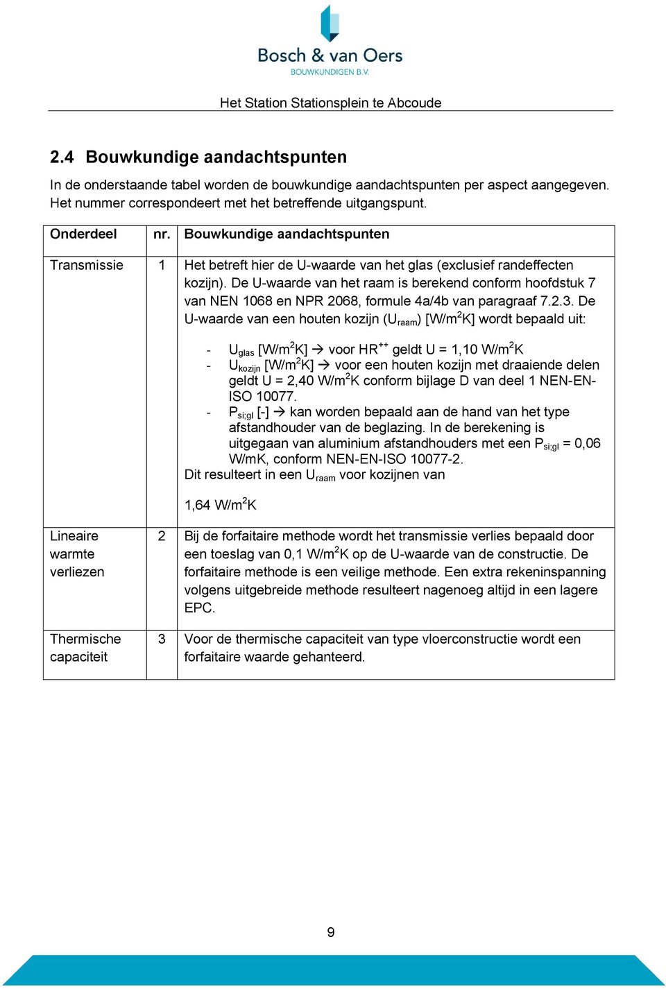 De U-waarde van het raam is berekend conform hoofdstuk 7 van NEN 1068 en NPR 2068, formule 4a/4b van paragraaf 7.2.3.