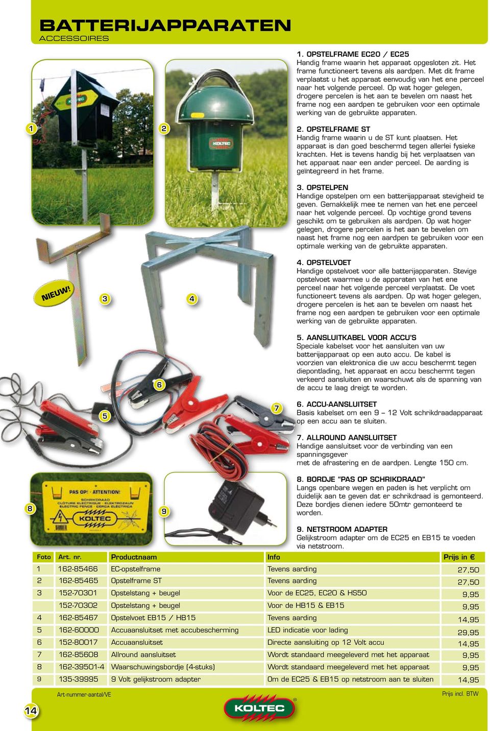 Op wat hoger gelegen, drogere percelen is het aan te bevelen om naast het frame nog een aardpen te gebruiken voor een optimale werking van de gebruikte apparaten.