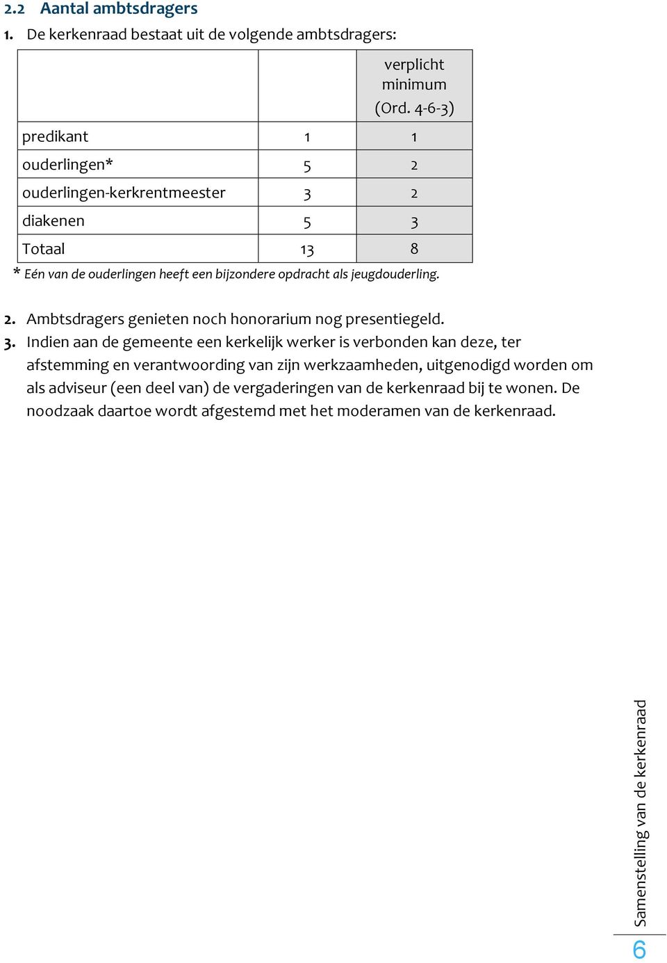 jeugdouderling. 2. Ambtsdragers genieten noch honorarium nog presentiegeld. 3.