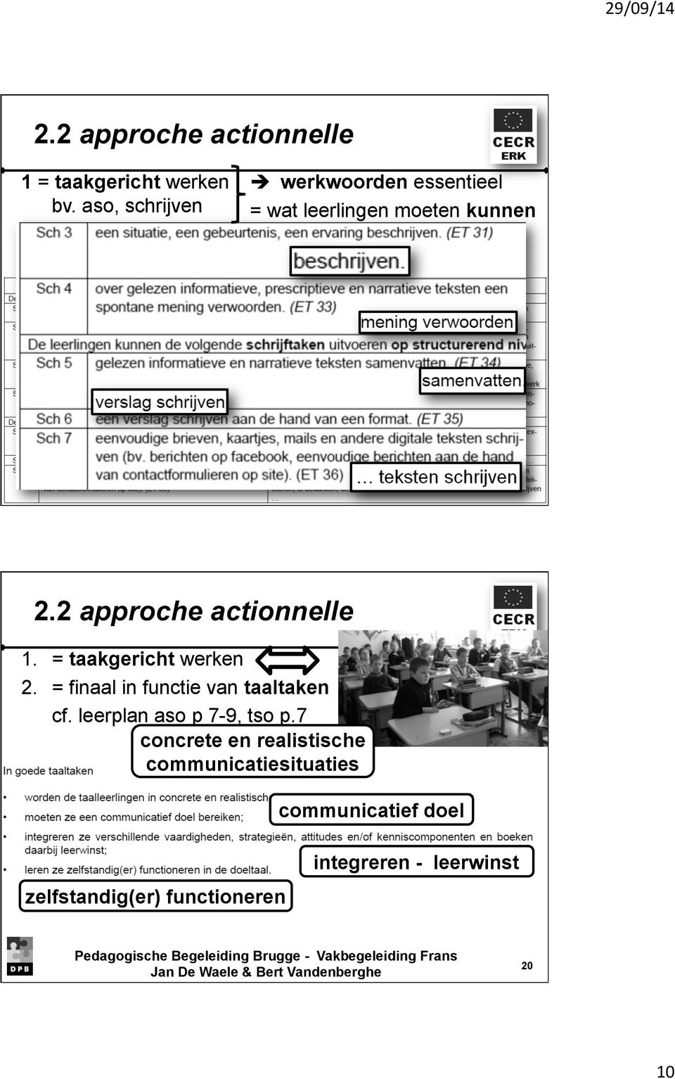 2 approche actionnelle 1. = taakgericht werken 2. = finaal in functie van taaltaken cf.