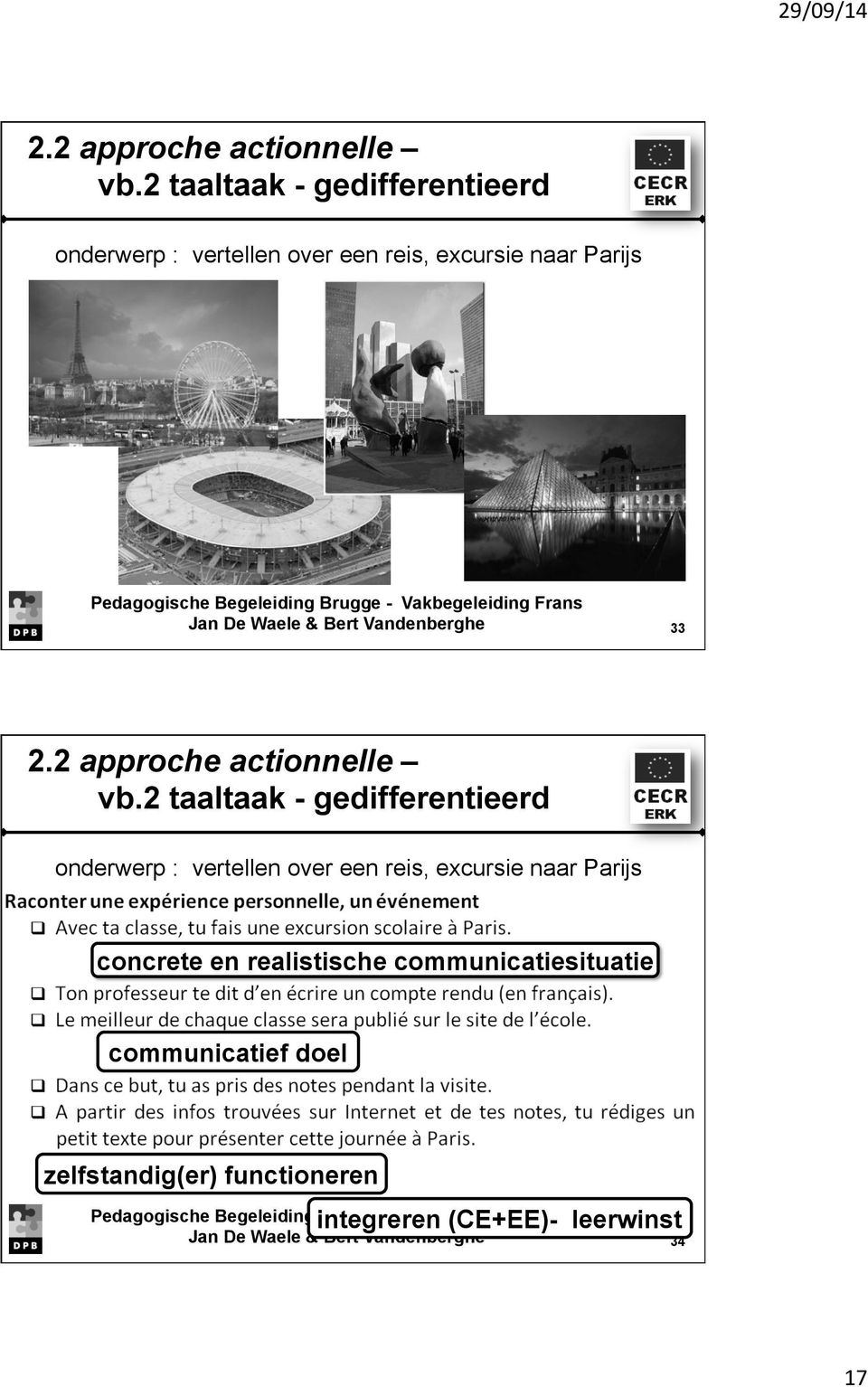 2 taaltaak - gedifferentieerd onderwerp : vertellen over een reis, excursie naar Parijs