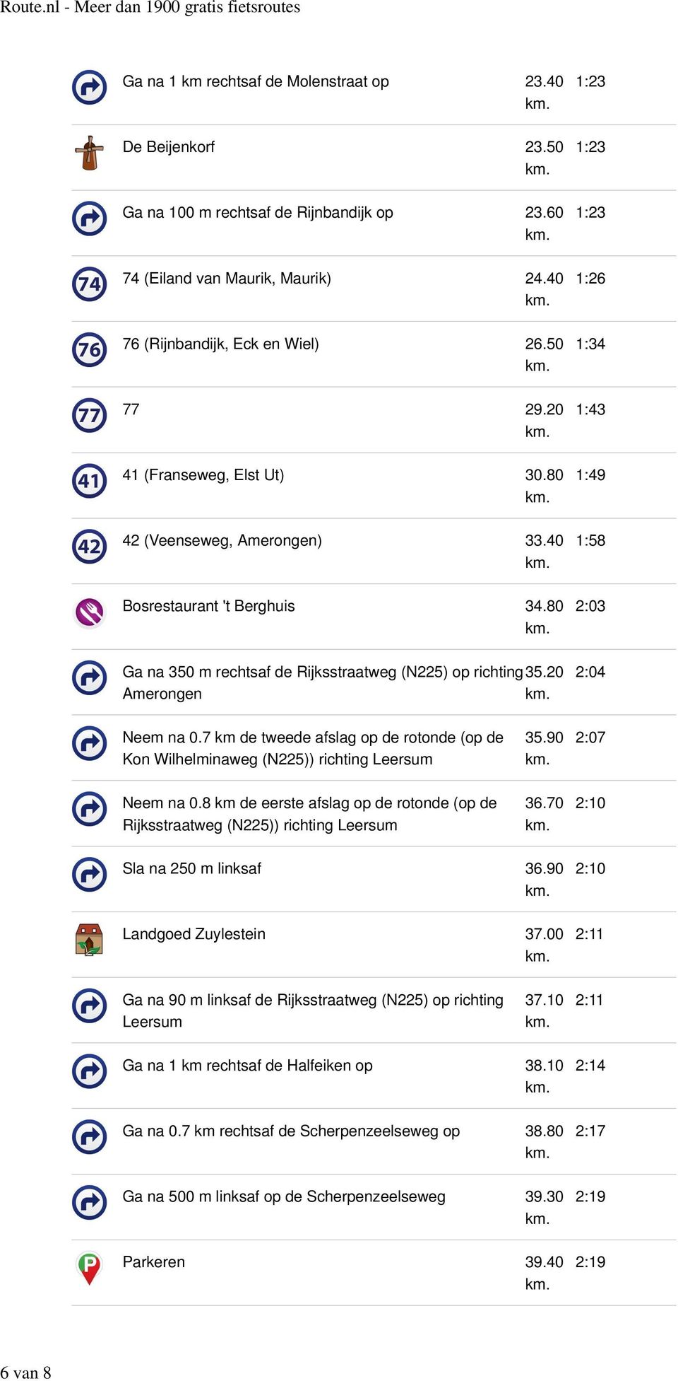 20 Amerongen 1:23 1:23 1:23 1:26 1:34 1:43 1:49 1:58 2:03 2:04 Neem na 0.7 km de tweede afslag op de rotonde (op de Kon Wilhelminaweg (N225)) richting Leersum 35.90 2:07 Neem na 0.