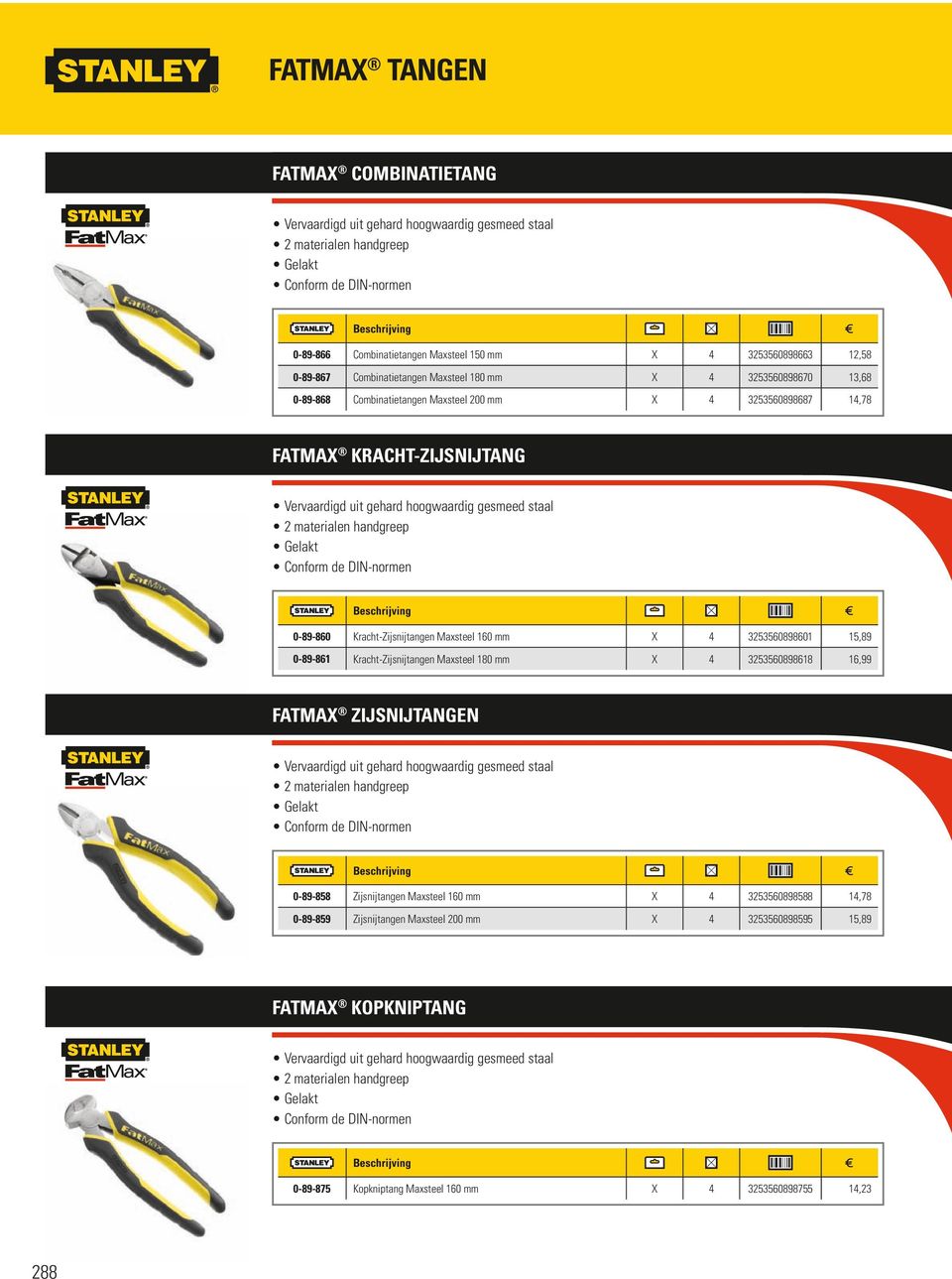 mm 3253508980 5,89 0898 KrachtZijsnijtangen Maxsteel 80 mm 3253508988,99 FatMax Zijsnijtangen Conorm de DINnormen 089858 Zijsnijtangen Maxsteel 0 mm