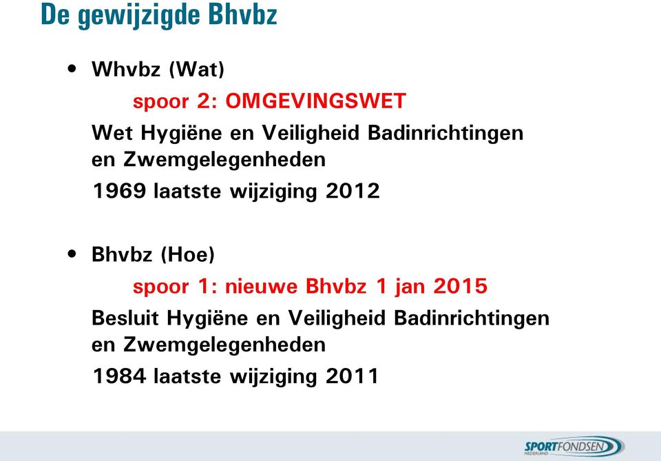 2012 Bhvbz (Hoe) spoor 1: nieuwe Bhvbz 1 jan 2015 Besluit Hygiëne en