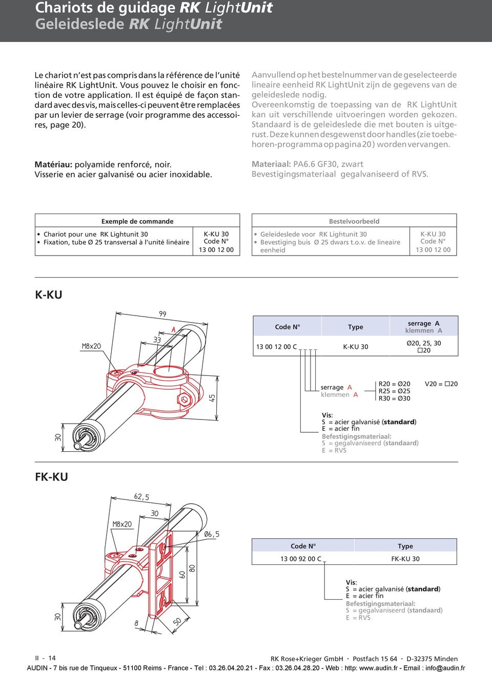 Visserie en acier galvanisé ou acier inoxidable. Aanvullend op het bestelnummer van de geselecteerde lineaire eenheid RK LightUnit zijn de gegevens van de geleideslede nodig.