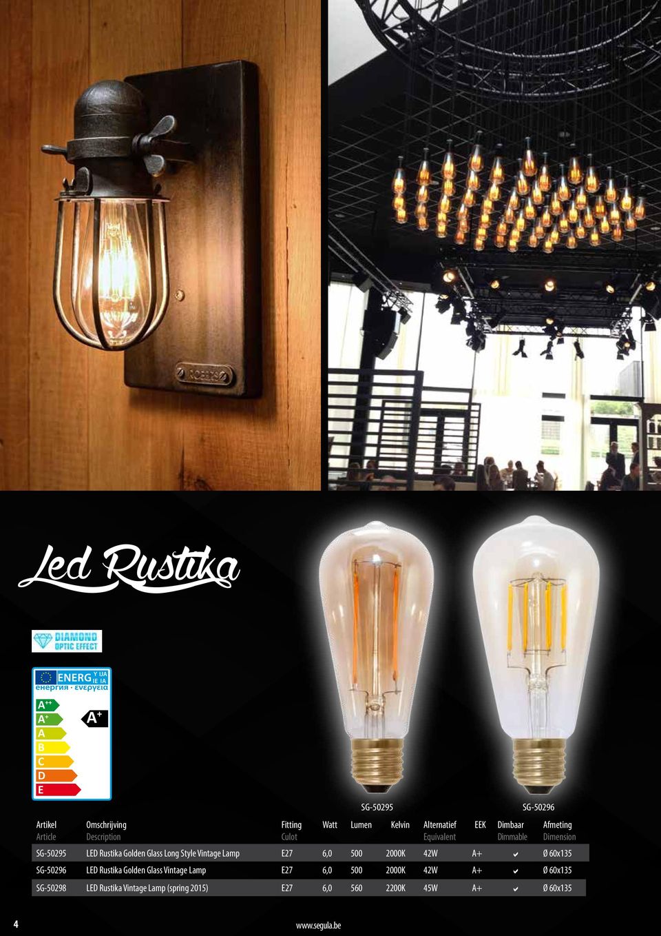 SG-50296 LED Rustika Golden Glass Vintage Lamp E27 6,0 500 2000K 42W A+ a Ø
