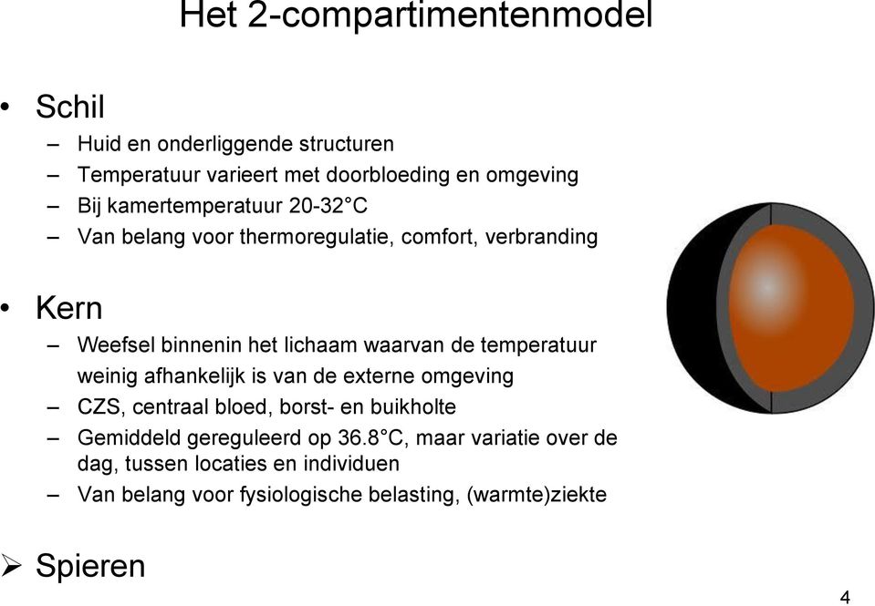 temperatuur weinig afhankelijk is van de externe omgeving CZS, centraal bloed, borst- en buikholte Gemiddeld gereguleerd op