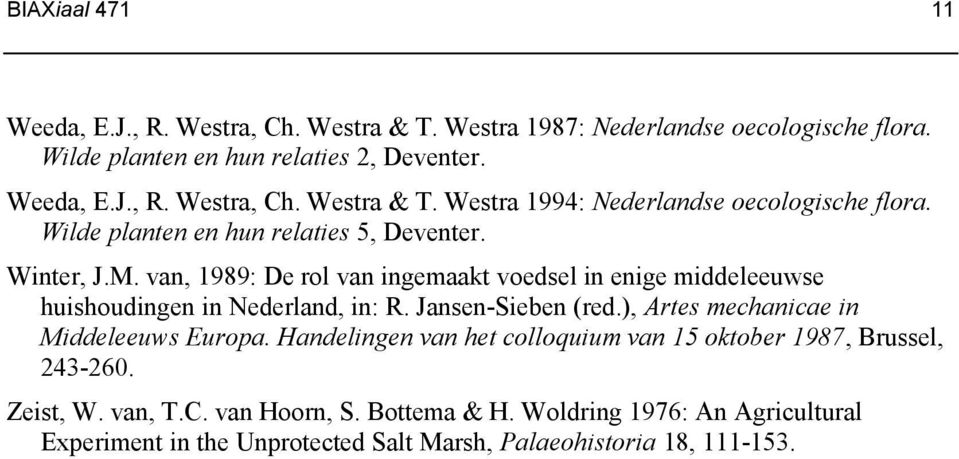 Jansen-Sieben (red.), Artes mechanicae in Middeleeuws Europa. Handelingen van het colloquium van 5 oktober 987, Brussel, 4-60. Zeist, W. van, T.C. van Hoorn, S.