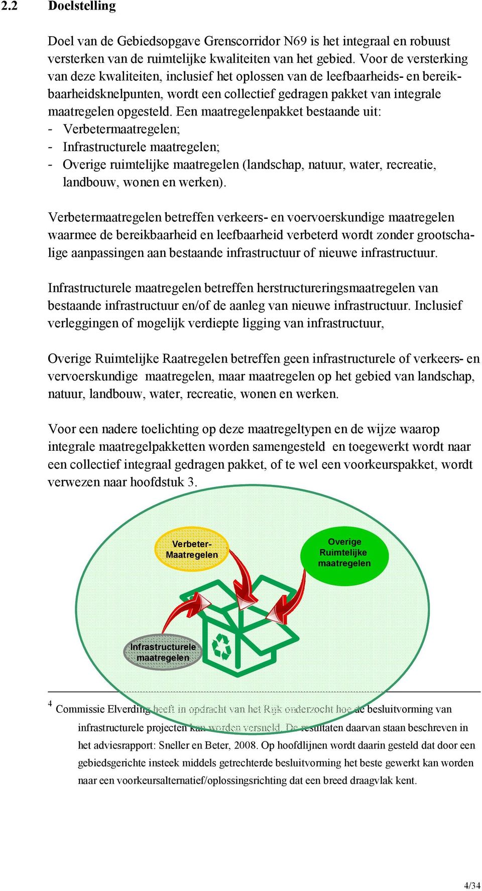 Een maatregelenpakket bestaande uit: - Verbetermaatregelen; - Infrastructurele maatregelen; - Overige ruimtelijke maatregelen (landschap, natuur, water, recreatie, landbouw, wonen en werken).