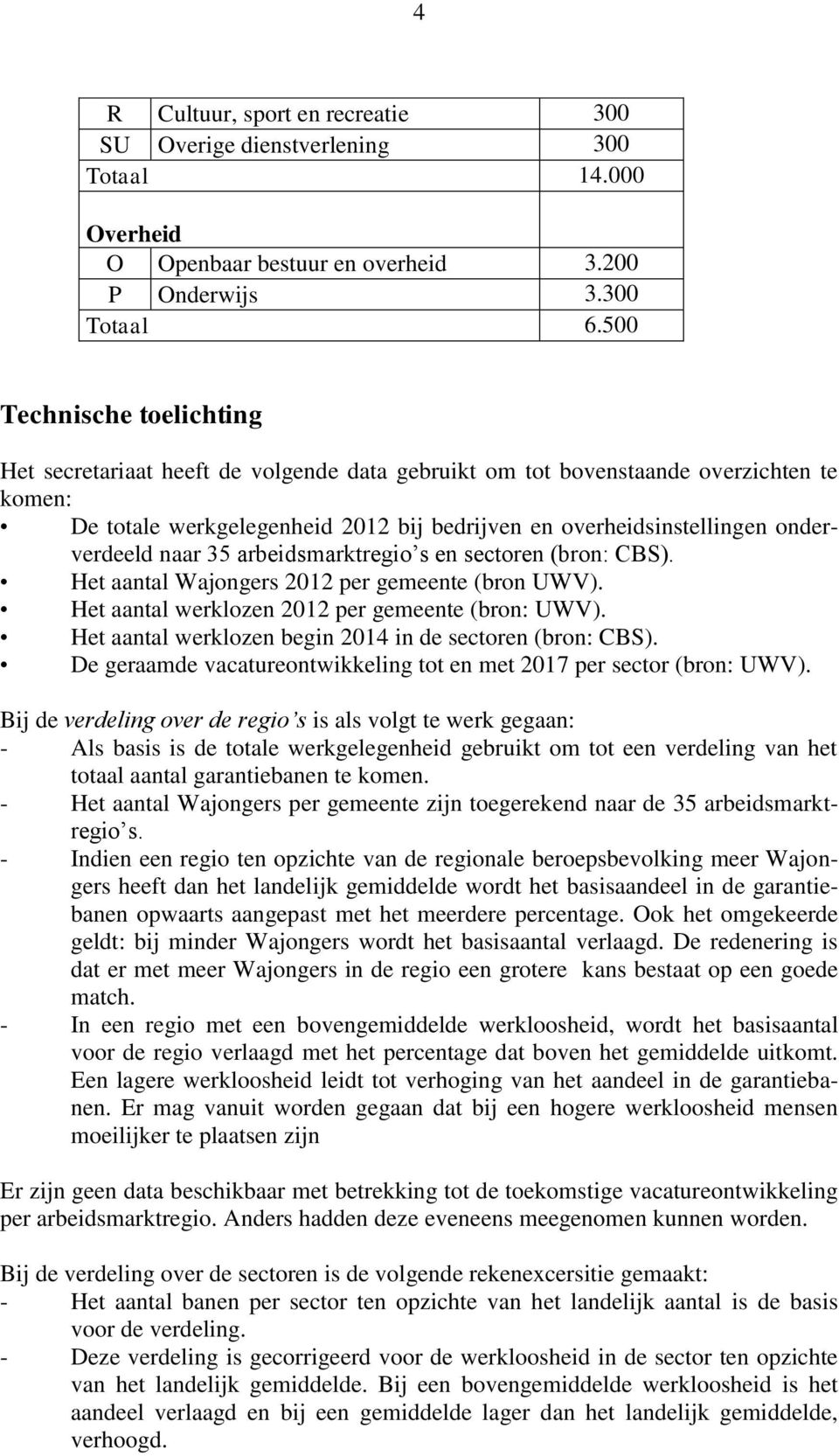 onderverdeeld naar 35 arbeidsmarktregio s en sectoren (bron: CBS). Het aantal Wajongers 2012 per gemeente (bron UWV). Het aantal werklozen 2012 per gemeente (bron: UWV).