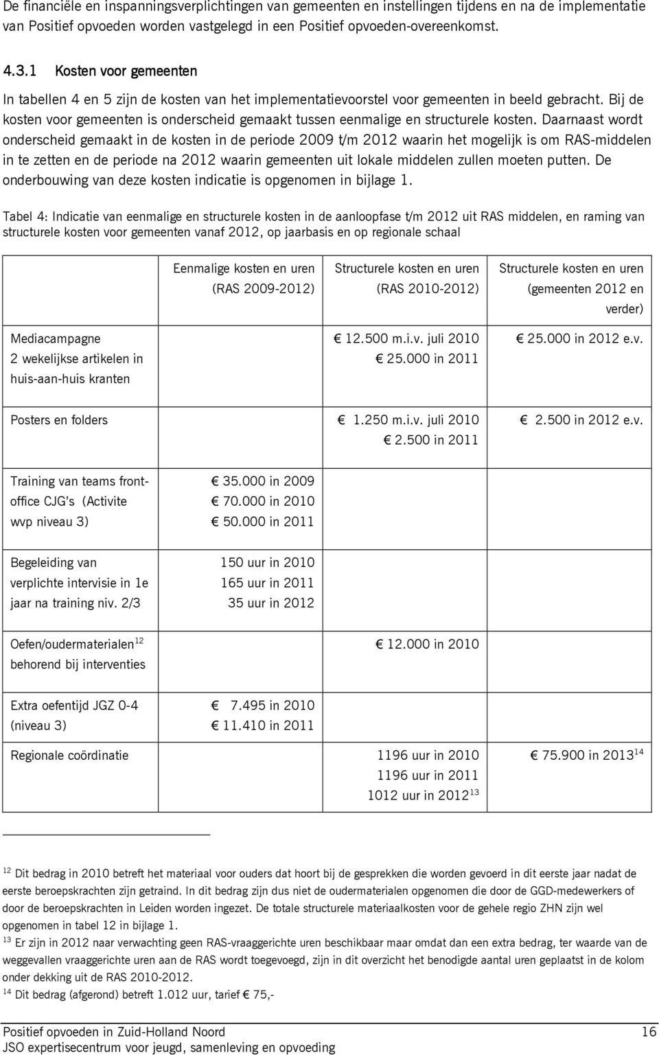 Bij de kosten voor gemeenten is onderscheid gemaakt tussen eenmalige en structurele kosten.