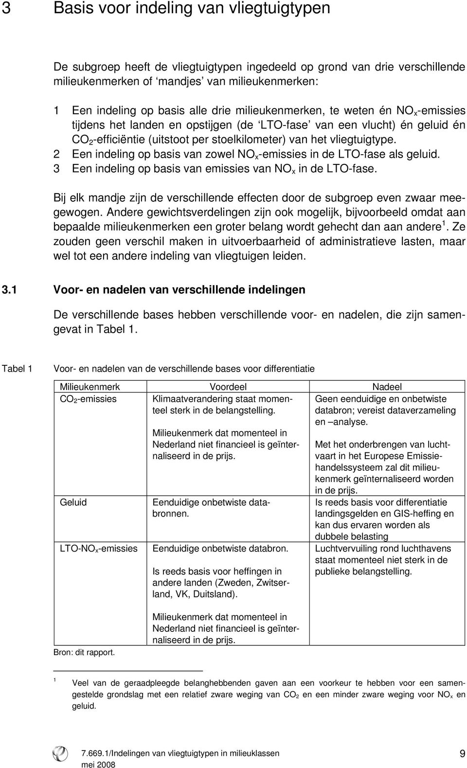 2 Een indeling op basis van zowel NO x -emissies in de LTO-fase als geluid. 3 Een indeling op basis van emissies van NO x in de LTO-fase.