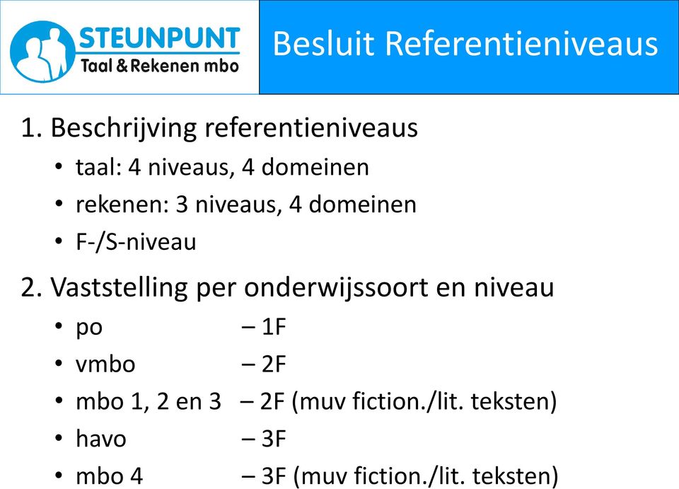 niveaus, 4 domeinen F-/S-niveau 2.