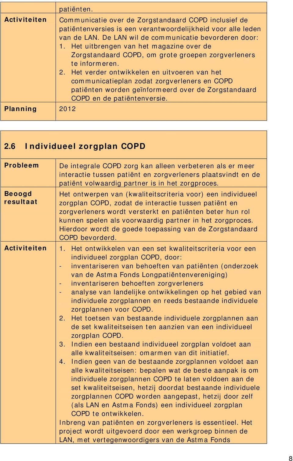 Het verder ontwikkelen en uitvoeren van het communicatieplan zodat zorgverleners en COPD patiënten worden geïnformeerd over de Zorgstandaard COPD en de patiëntenversie. 2.
