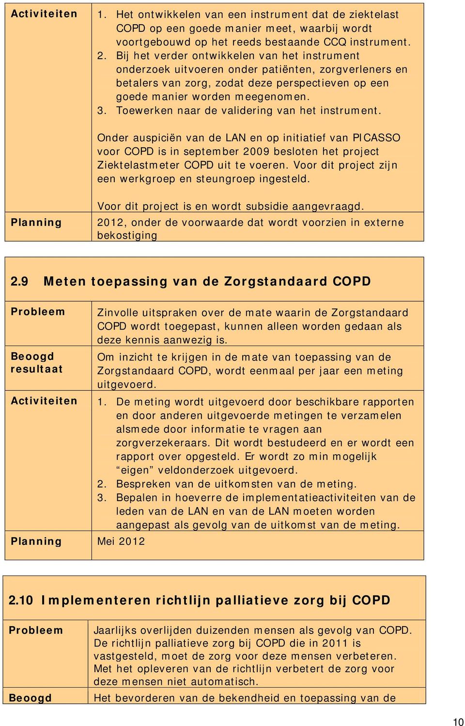 Toewerken naar de validering van het instrument. Onder auspiciën van de LAN en op initiatief van PICASSO voor COPD is in september 2009 besloten het project Ziektelastmeter COPD uit te voeren.