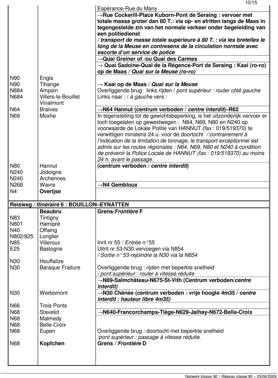 : via les bretelles le long de la Meuse en contresens de la circulation normale avec escorte d un service de police Quai Greiner of /ou Quai des Carmes Quai Sadoine-Quai de la Régence-Port de Seraing