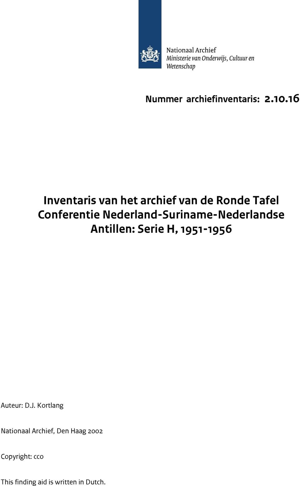 Nederland-Suriname-Nederlandse Antillen: Serie H, 1951-1956