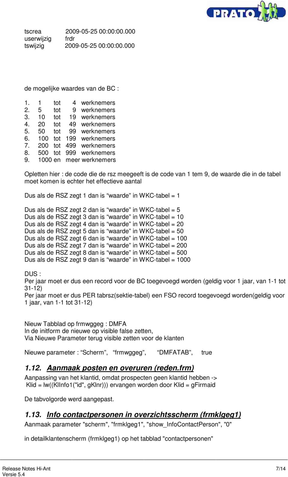 1000 en meer werknemers Opletten hier : de code die de rsz meegeeft is de code van 1 tem 9, de waarde die in de tabel moet komen is echter het effectieve aantal Dus als de RSZ zegt 1 dan is waarde in