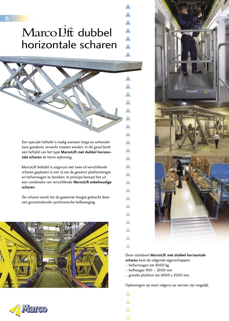 MarcoLiftheftafelisuitgerustmettweeofverschillende scharengeplaatstineenrijomdegewenstplatformlengte enhefvermogentebereiken.