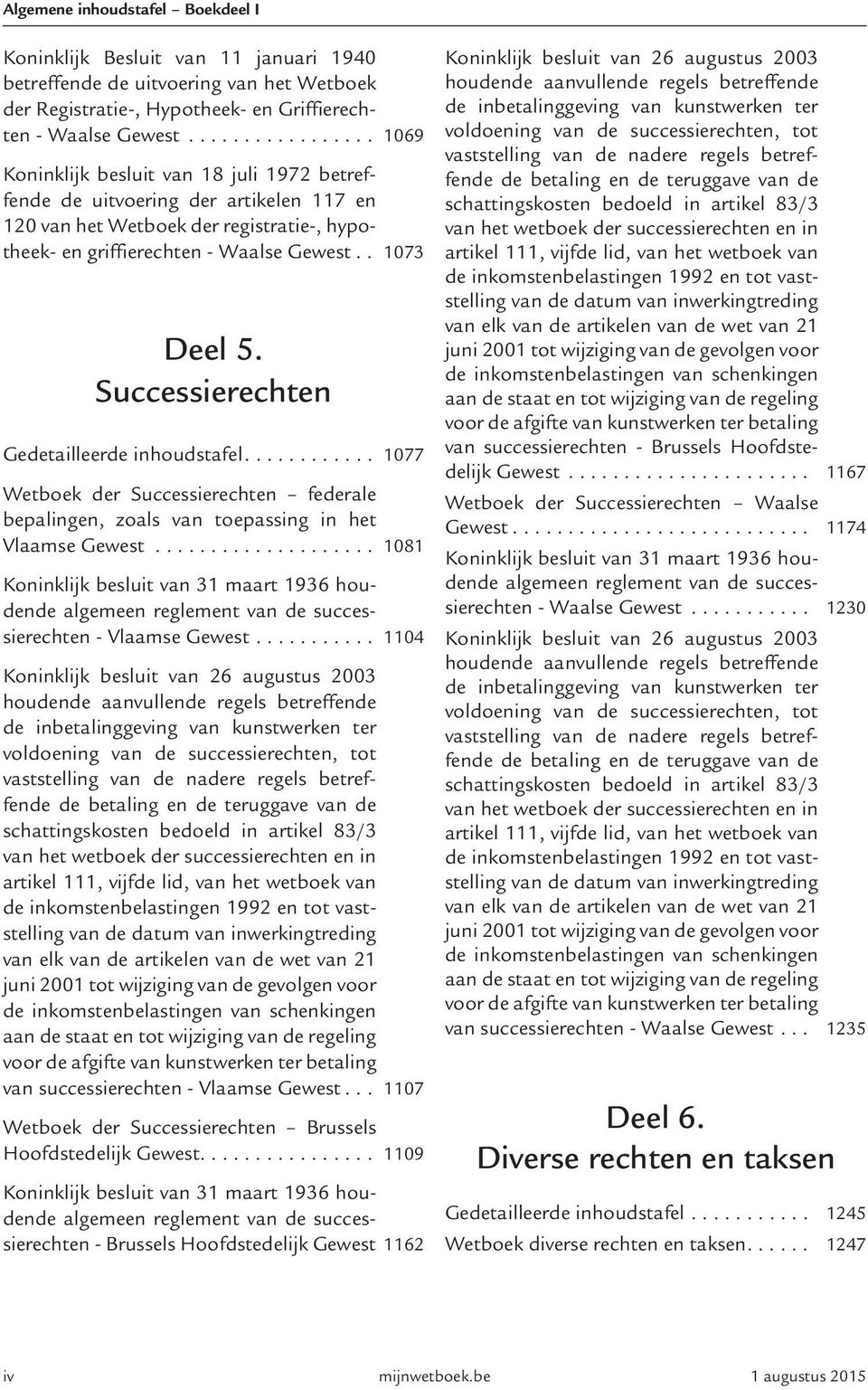 . 1073 Deel 5. Successierechten Gedetailleerde inhoudstafel............ 1077 Wetboek der Successierechten federale bepalingen, zoals van toepassing in het Vlaamse Gewest.