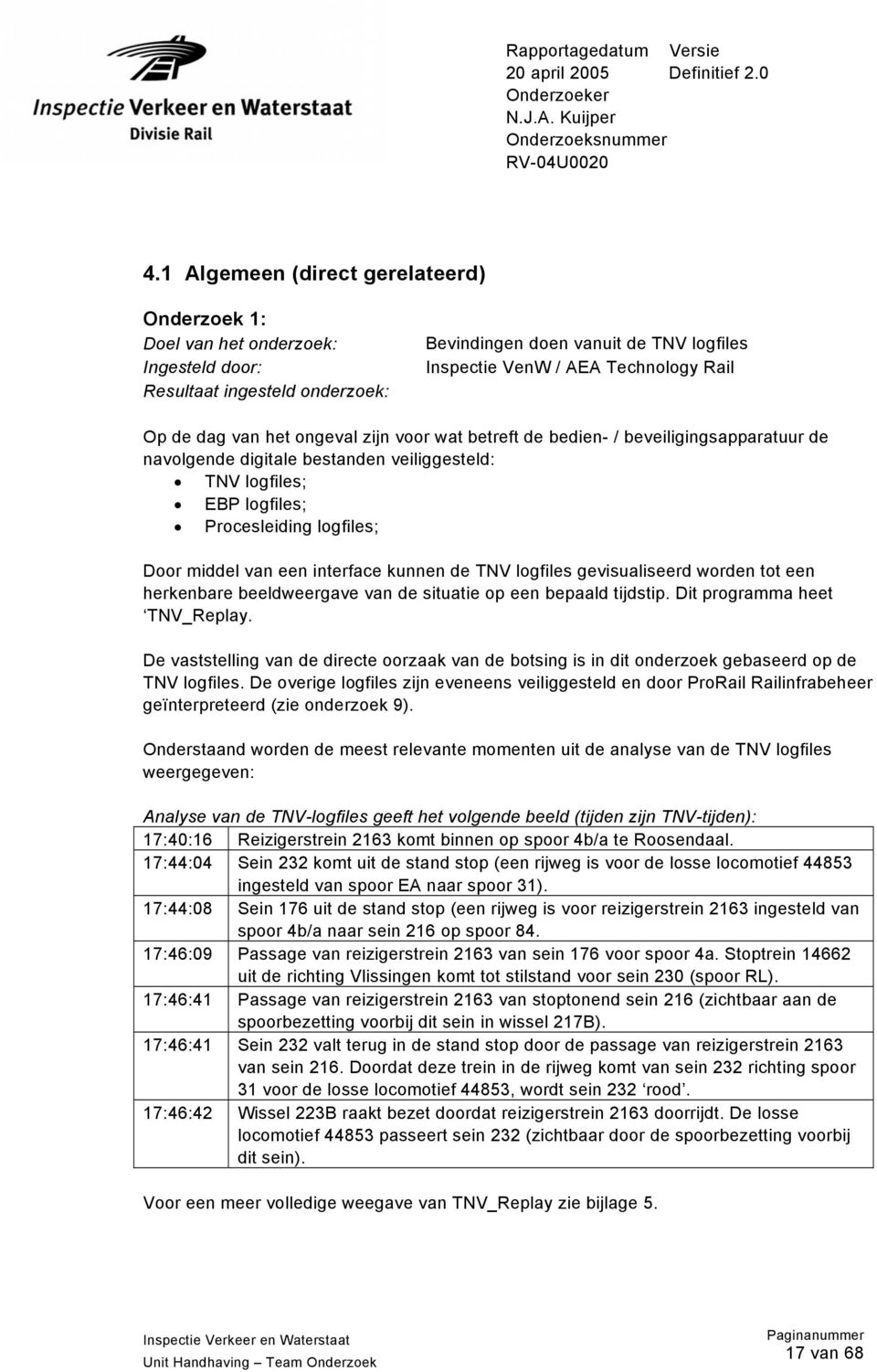 een interface kunnen de TNV logfiles gevisualiseerd worden tot een herkenbare beeldweergave van de situatie op een bepaald tijdstip. Dit programma heet TNV_Replay.