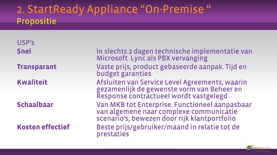 Tijd en budget garanties Afsluiten van Service Level Agreements, waarin gezamenlijk de gewenste vorm van Beheer en Response contractueel wordt