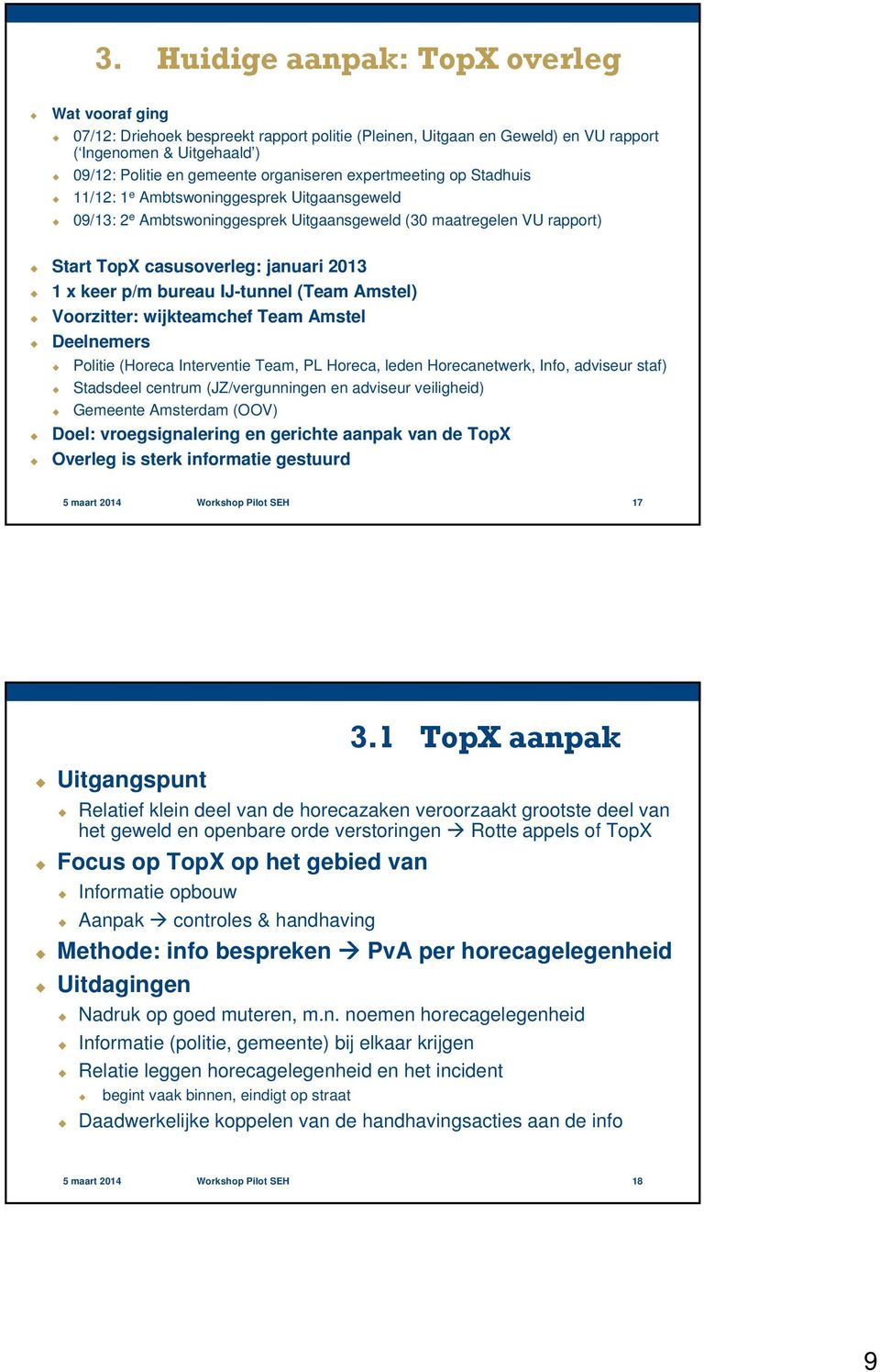 bureau IJ-tunnel (Team Amstel) Voorzitter: wijkteamchef Team Amstel Deelnemers Politie (Horeca Interventie Team, PL Horeca, leden Horecanetwerk, Info, adviseur staf) Stadsdeel centrum