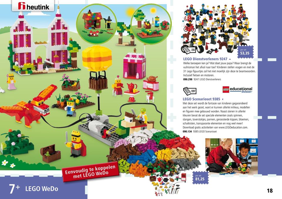 298 9247 LEGO Dienstverleners 1207 LEGO Scenarioset 9385 3 Met deze set wordt de fantasie van kinderen gegarandeerd aan het werk gezet, want er kunnen allerlei milieus, modellen en figuren mee