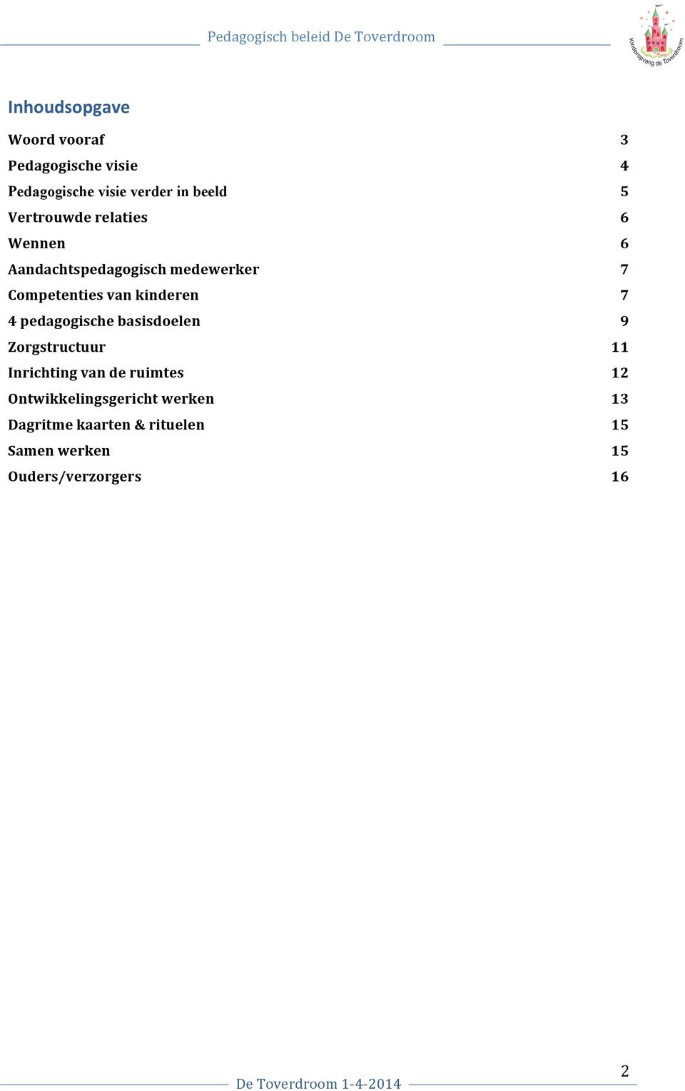 kinderen 7 4 pedagogische basisdoelen 9 Zorgstructuur 11 Inrichting van de ruimtes 12