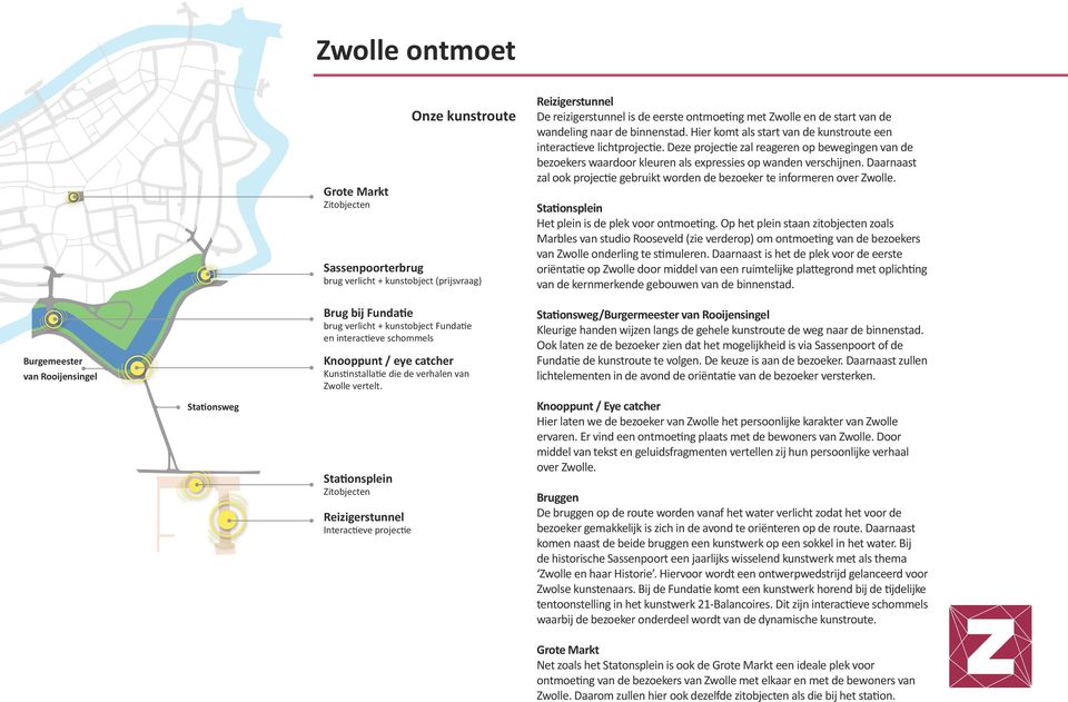 Stationsplein Zitobjecten Reizigerstunnel Interactieve projectie Reizigerstunnel De reizigerstunnel is de eerste ontmoeting met Zwolle en de start van de wandeling naar de binnenstad.