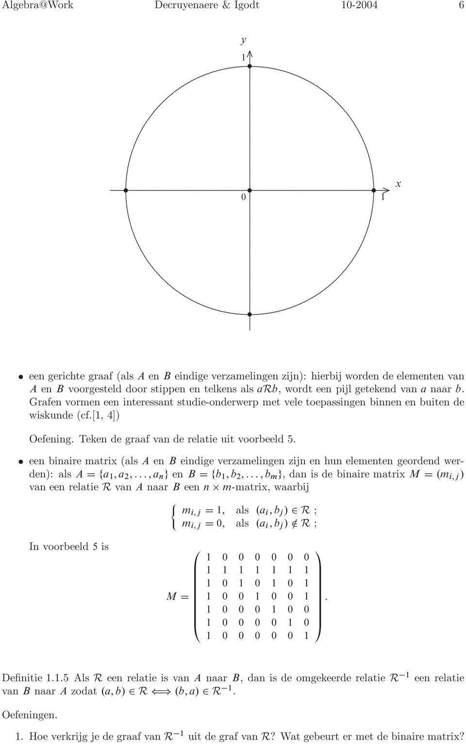 Grafen vormen een interessant studie-onderwerp met vele toepassingen binnen en buiten de wiskunde (cf.[1, 4]) Oefening. Teken de graaf van de relatie uit voorbeeld 5.