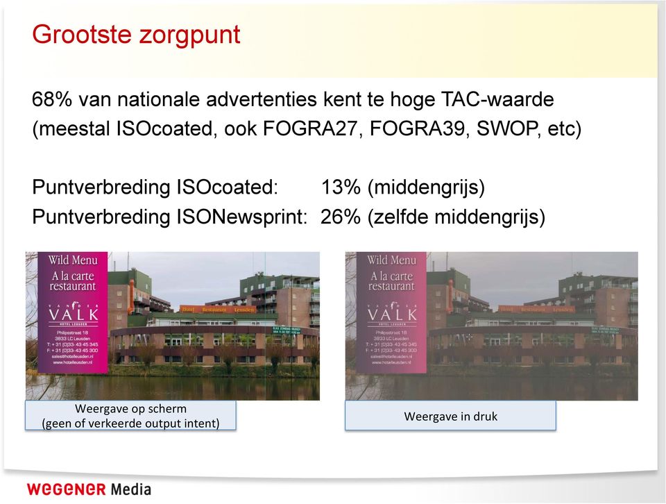 ISOcoated: 13% (middengrijs) Puntverbreding ISONewsprint: 26% (zelfde