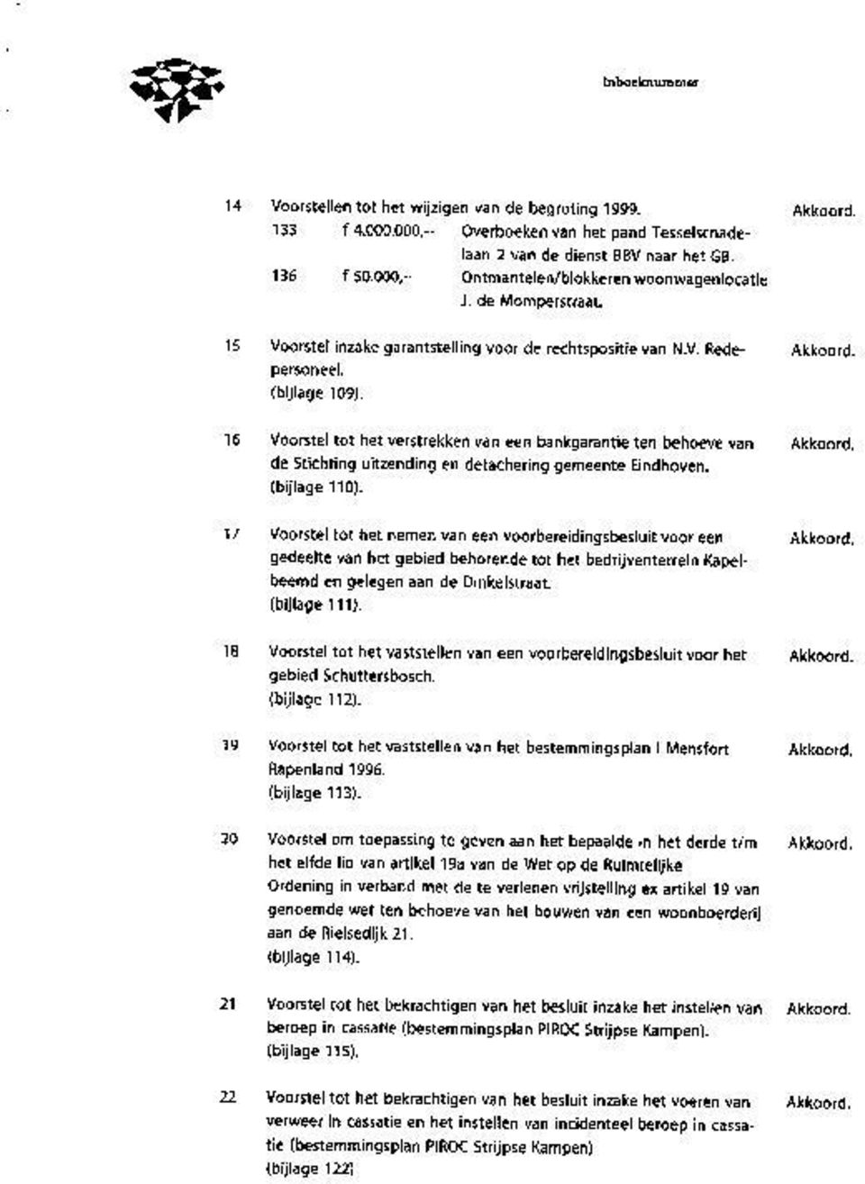 16 Voorstel tot het verstrekken van een bankgarantie ten behoeve van de Stichting uitzending en detachering gemeente Eindhoven. (bijlage 110).