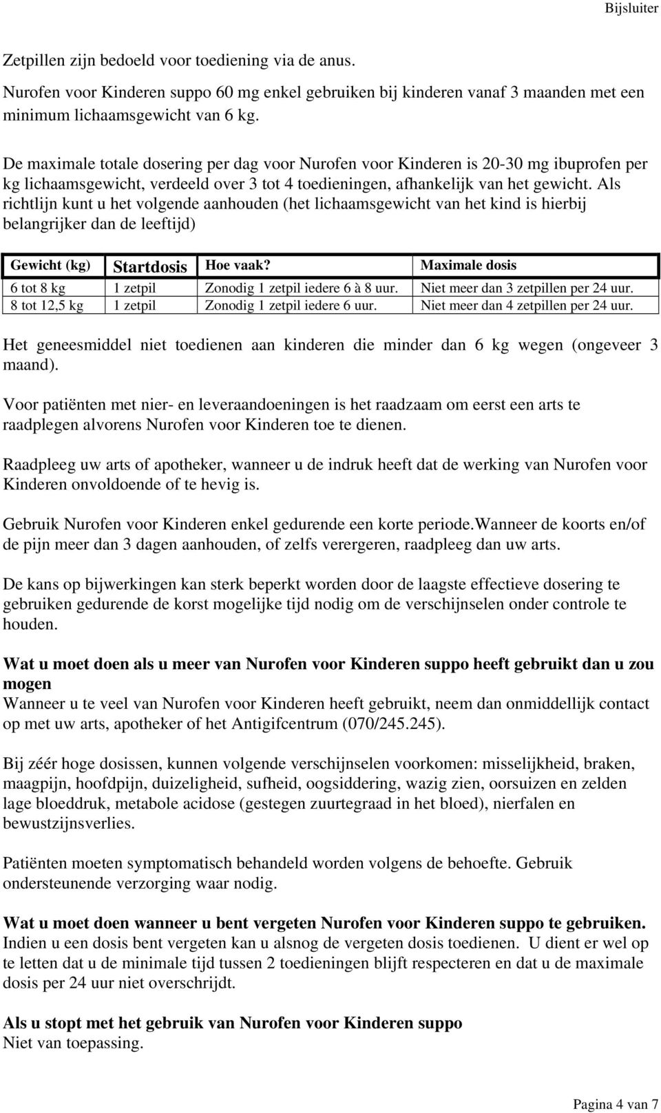 Als richtlijn kunt u het volgende aanhouden (het lichaamsgewicht van het kind is hierbij belangrijker dan de leeftijd) Gewicht (kg) Startdosis Hoe vaak?