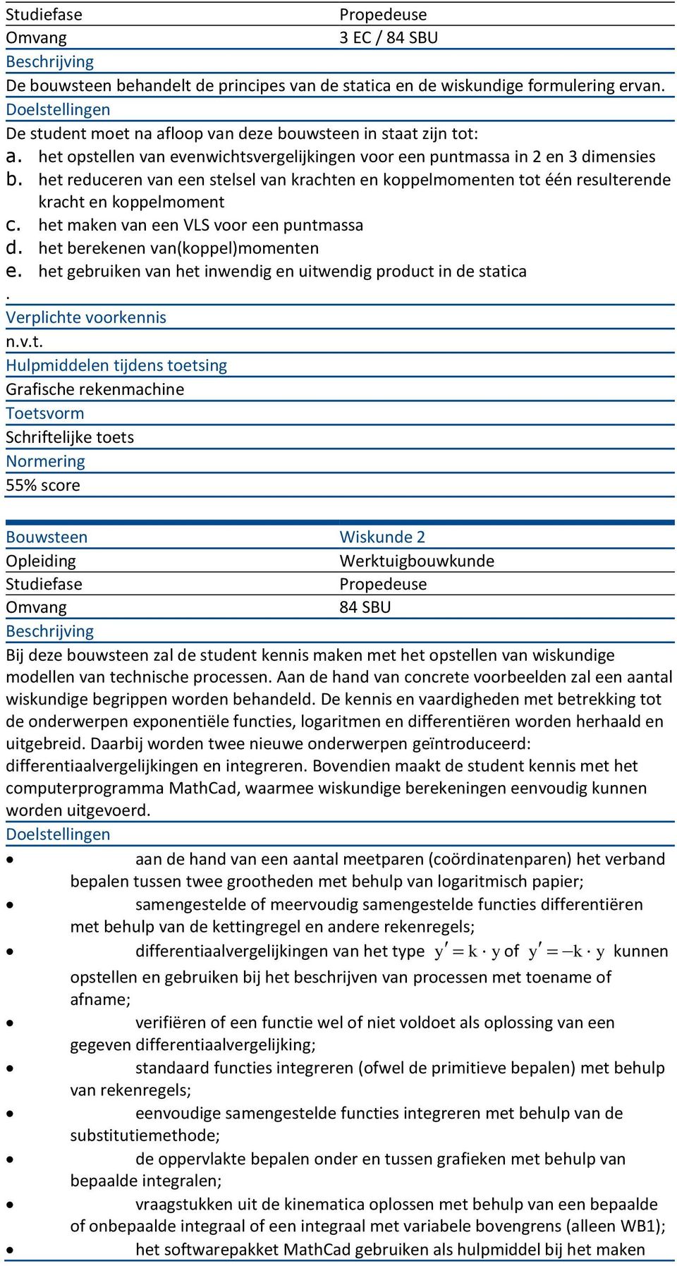 het maken van een VLS voor een puntmassa d. het berekenen van(koppel)momenten e. het gebruiken van het inwendig en uitwendig product in de statica.