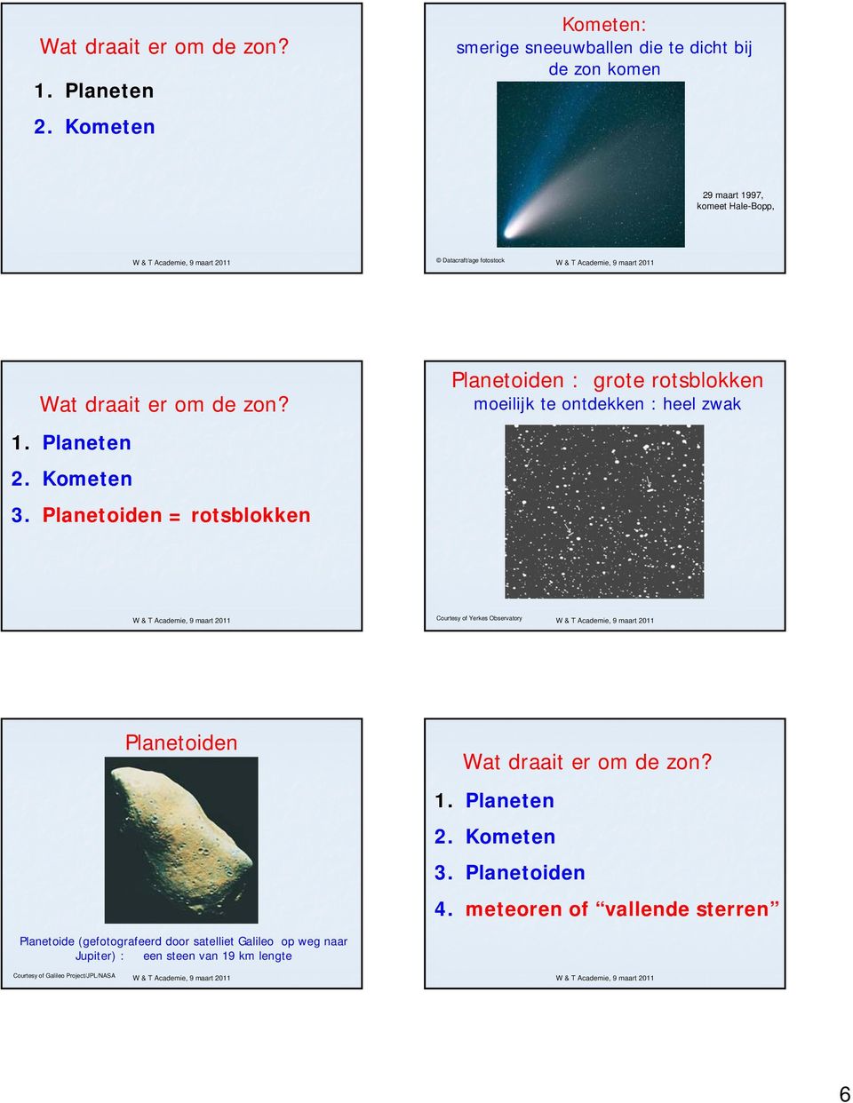 Planetoiden = rotsblokken Planetoiden : grote rotsblokken moeilijk te ontdekken : heel zwak Courtesy of Yerkes Observatory Planetoiden 